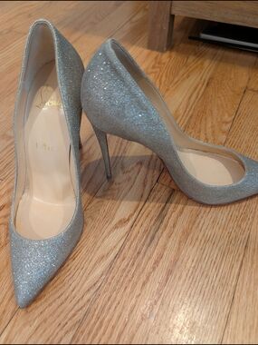 Christian Louboutin Silver Glitter Pointed-Toe Stiletto Pumps